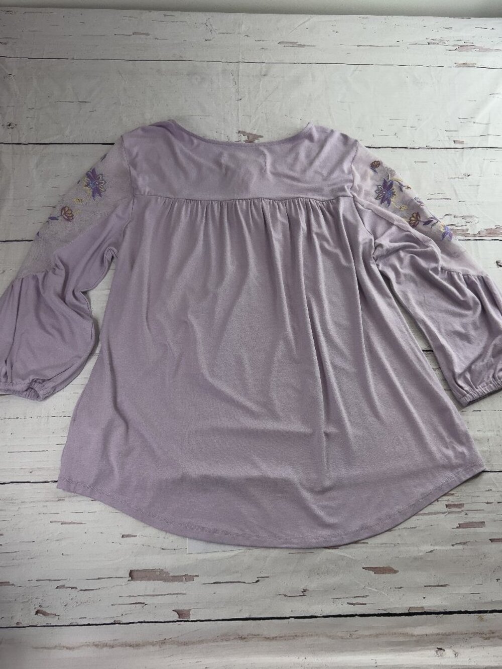 Cupio Embroidered Mesh Blouse XL Lavender Boho Peasant Top NWT - Picture 3 of 9